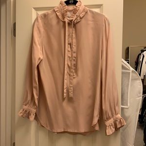 Classic Fit ruffle neck silk popover blouse